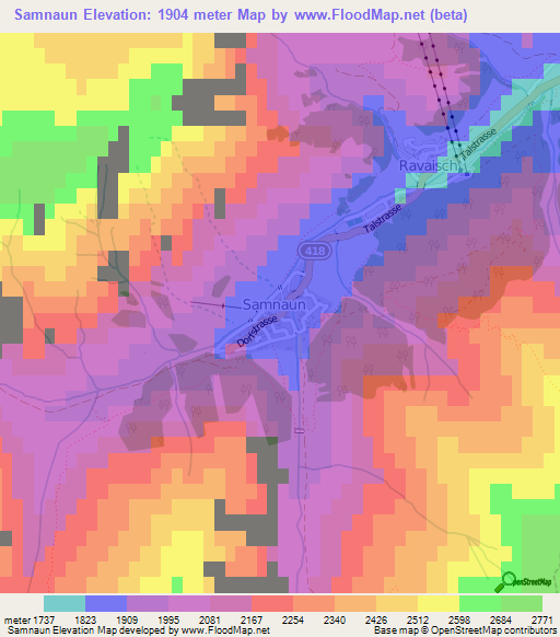 Samnaun,Switzerland Elevation Map