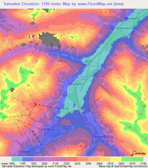 Samaden,Switzerland Elevation Map