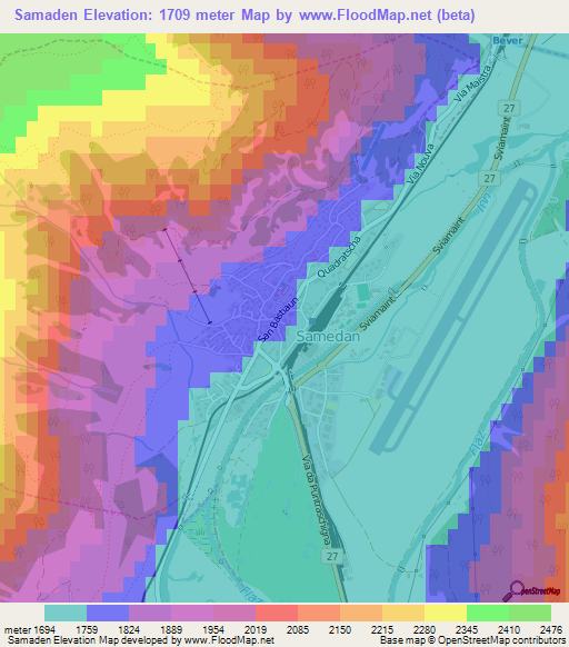 Samaden,Switzerland Elevation Map