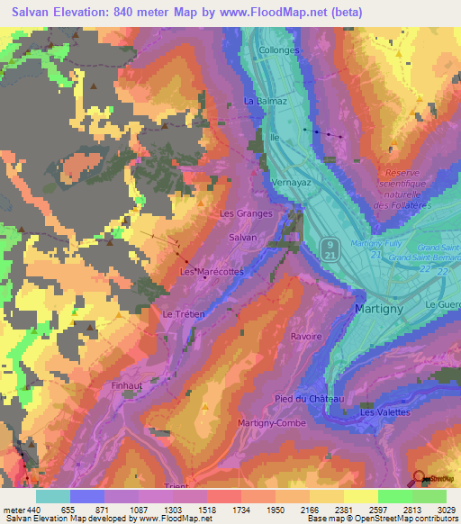 Salvan,Switzerland Elevation Map