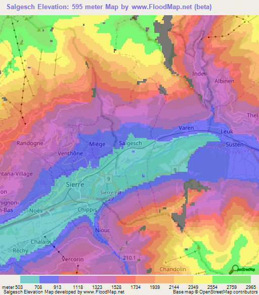 Salgesch,Switzerland Elevation Map
