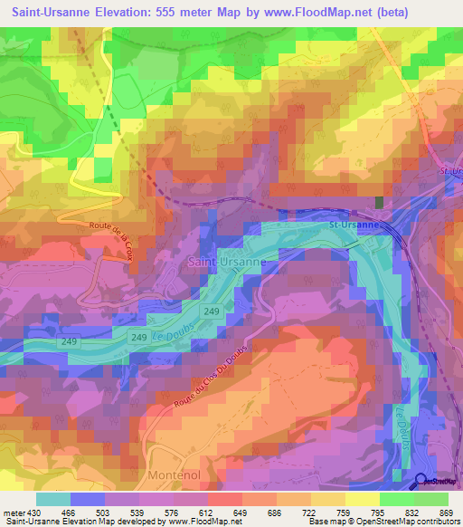 Saint-Ursanne,Switzerland Elevation Map