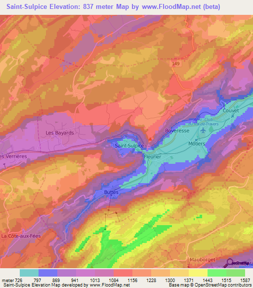 Saint-Sulpice,Switzerland Elevation Map