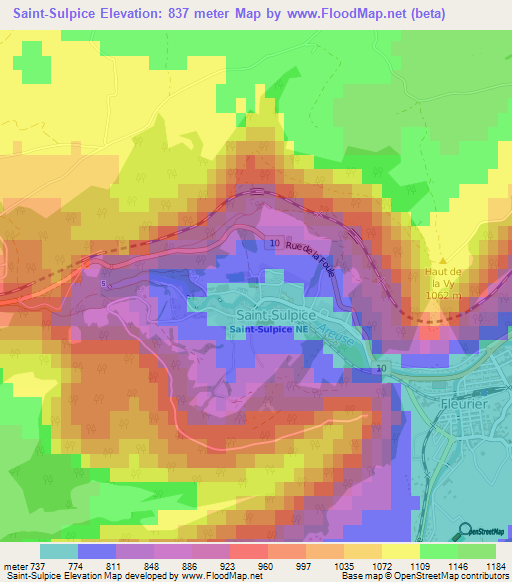 Saint-Sulpice,Switzerland Elevation Map