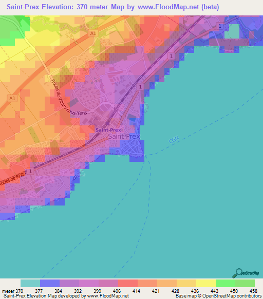 Saint-Prex,Switzerland Elevation Map