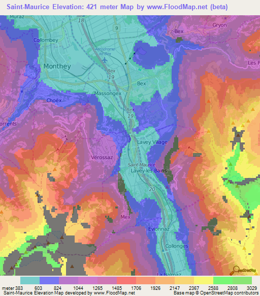 Saint-Maurice,Switzerland Elevation Map