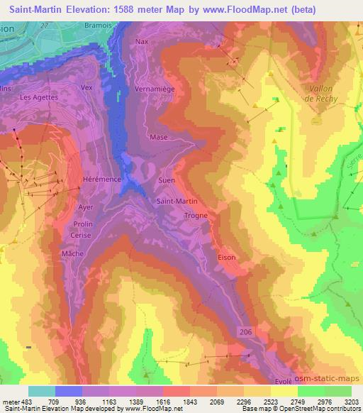 Saint-Martin,Switzerland Elevation Map