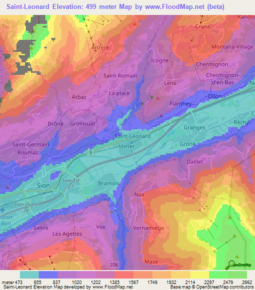 Saint-Leonard,Switzerland Elevation Map