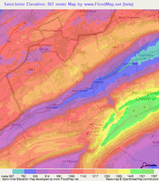 Saint-Imier,Switzerland Elevation Map
