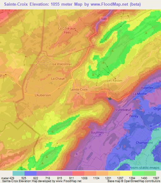 Sainte-Croix,Switzerland Elevation Map