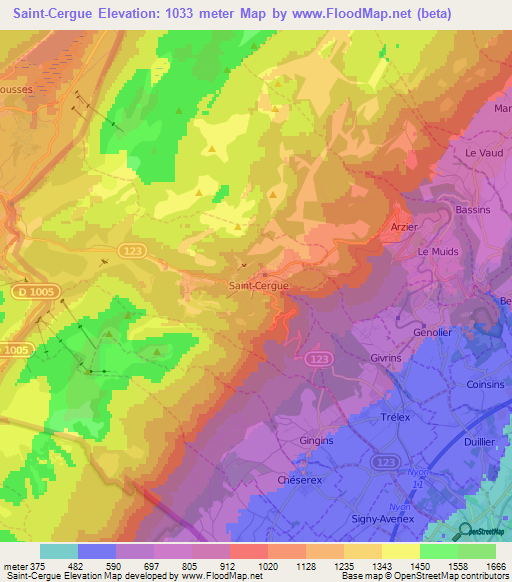 Saint-Cergue,Switzerland Elevation Map