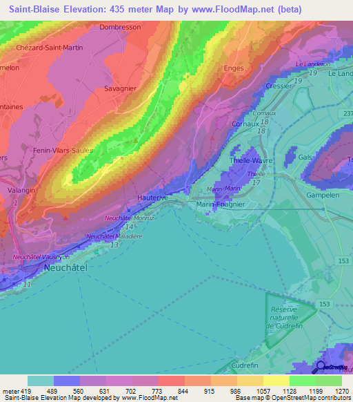 Saint-Blaise,Switzerland Elevation Map