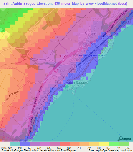 Saint-Aubin-Sauges,Switzerland Elevation Map