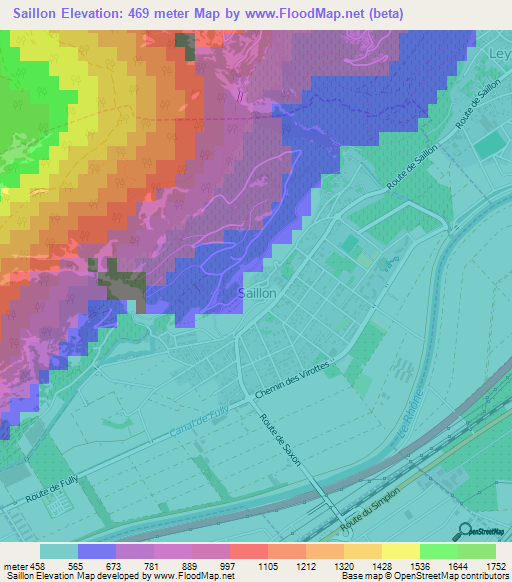 Saillon,Switzerland Elevation Map