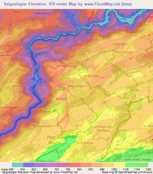 Saignelegier,Switzerland Elevation Map