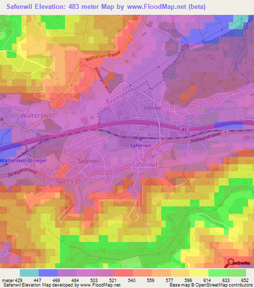 Safenwil,Switzerland Elevation Map