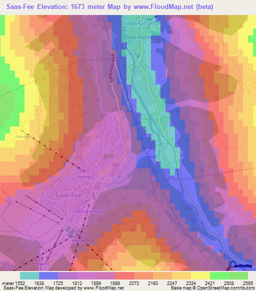 Saas-Fee,Switzerland Elevation Map