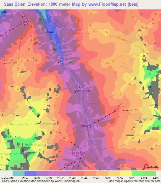 Saas-Balen,Switzerland Elevation Map