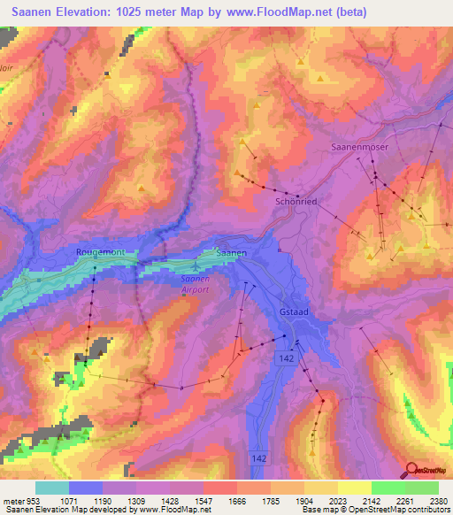 Saanen,Switzerland Elevation Map