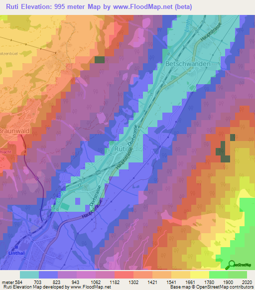 Ruti,Switzerland Elevation Map