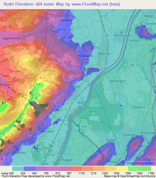 Ruthi,Switzerland Elevation Map
