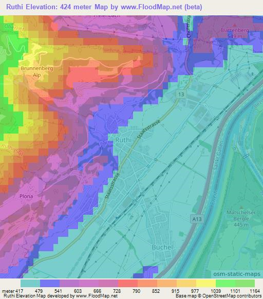 Ruthi,Switzerland Elevation Map