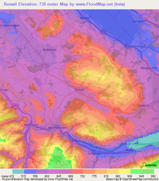 Ruswil,Switzerland Elevation Map