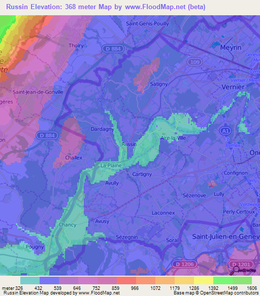 Russin,Switzerland Elevation Map