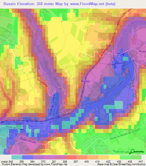 Russin,Switzerland Elevation Map