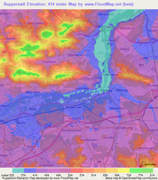 Rupperswil,Switzerland Elevation Map