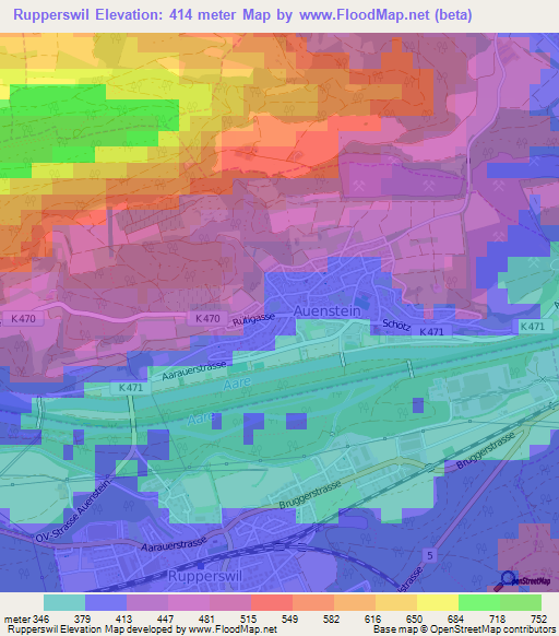 Rupperswil,Switzerland Elevation Map