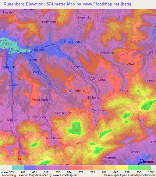 Runenberg,Switzerland Elevation Map