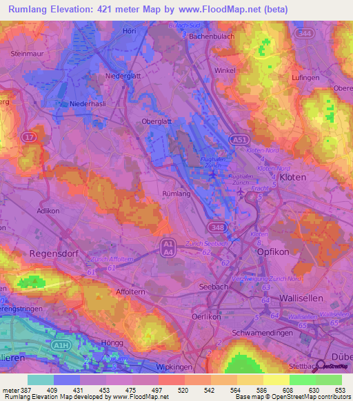 Rumlang,Switzerland Elevation Map