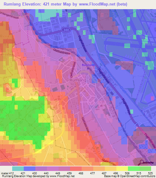 Rumlang,Switzerland Elevation Map