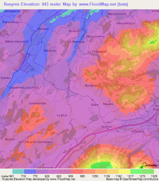 Rueyres,Switzerland Elevation Map