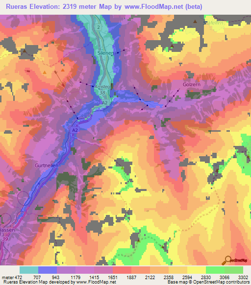 Rueras,Switzerland Elevation Map