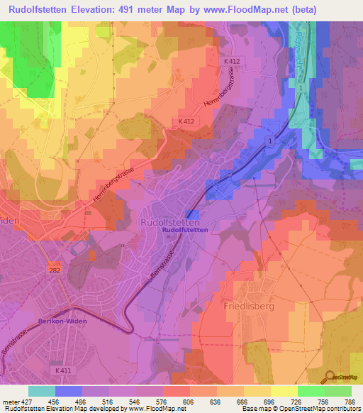 Rudolfstetten,Switzerland Elevation Map