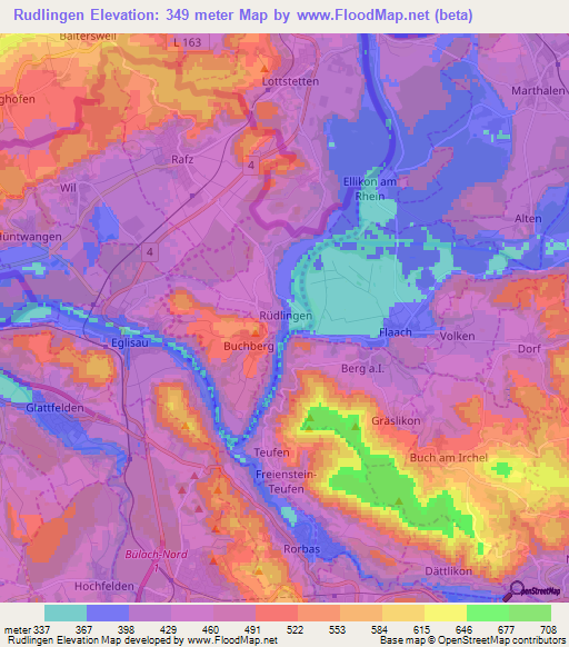 Rudlingen,Switzerland Elevation Map