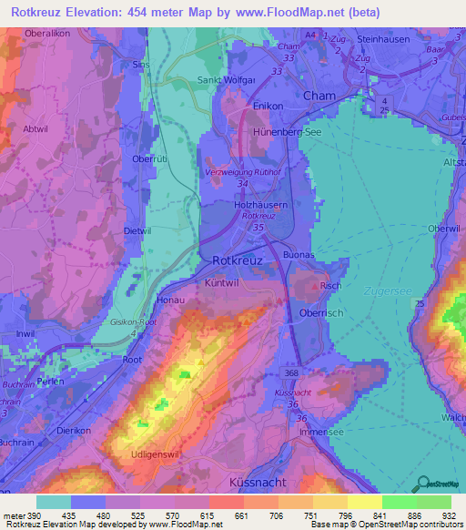 Rotkreuz,Switzerland Elevation Map