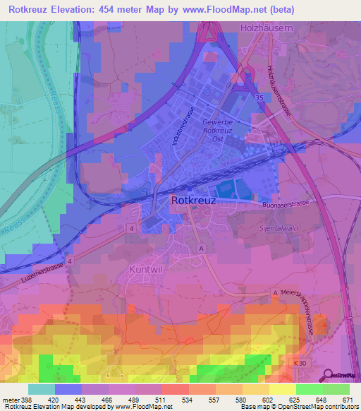 Rotkreuz,Switzerland Elevation Map