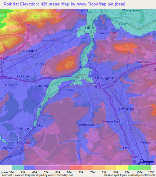 Rothrist,Switzerland Elevation Map