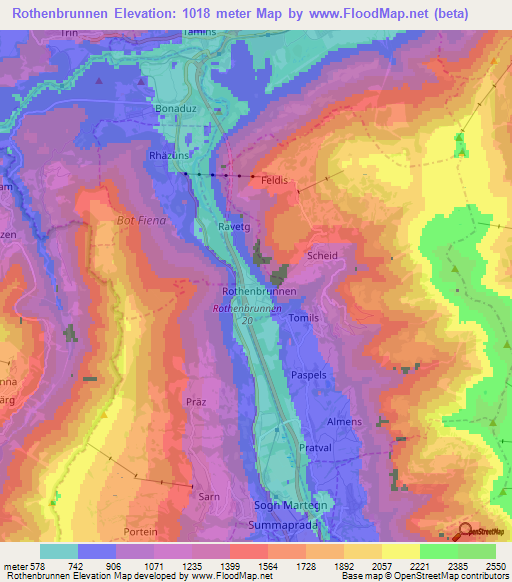 Rothenbrunnen,Switzerland Elevation Map