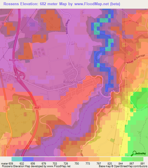 Rossens,Switzerland Elevation Map