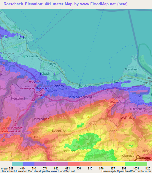 Rorschach,Switzerland Elevation Map