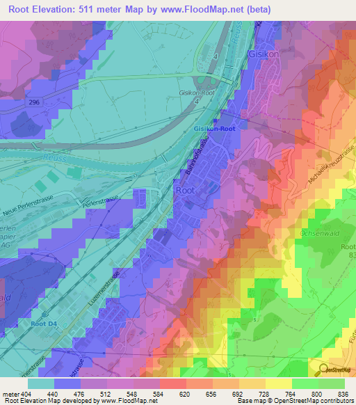 Root,Switzerland Elevation Map