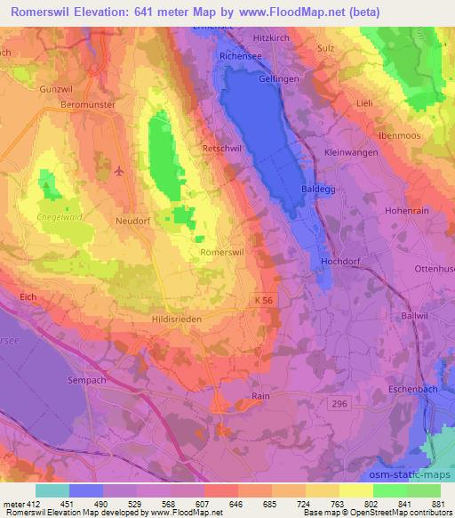 Romerswil,Switzerland Elevation Map