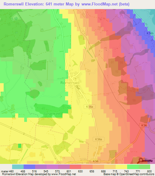 Romerswil,Switzerland Elevation Map