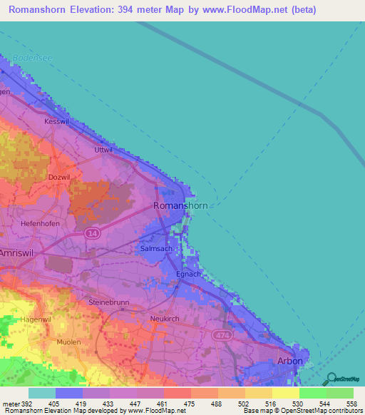 Romanshorn,Switzerland Elevation Map