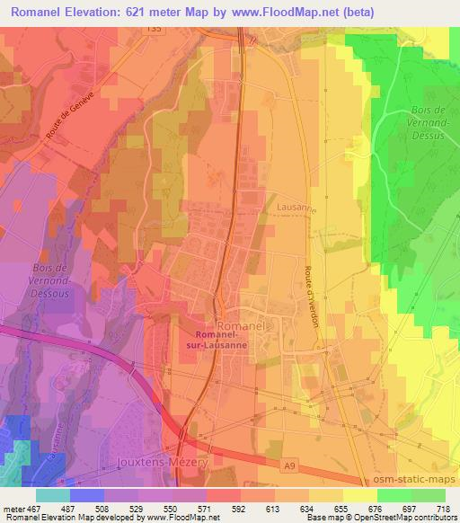 Romanel,Switzerland Elevation Map