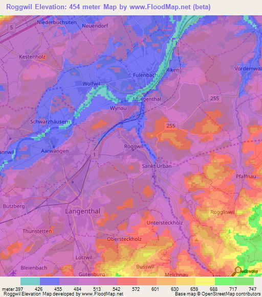 Roggwil,Switzerland Elevation Map